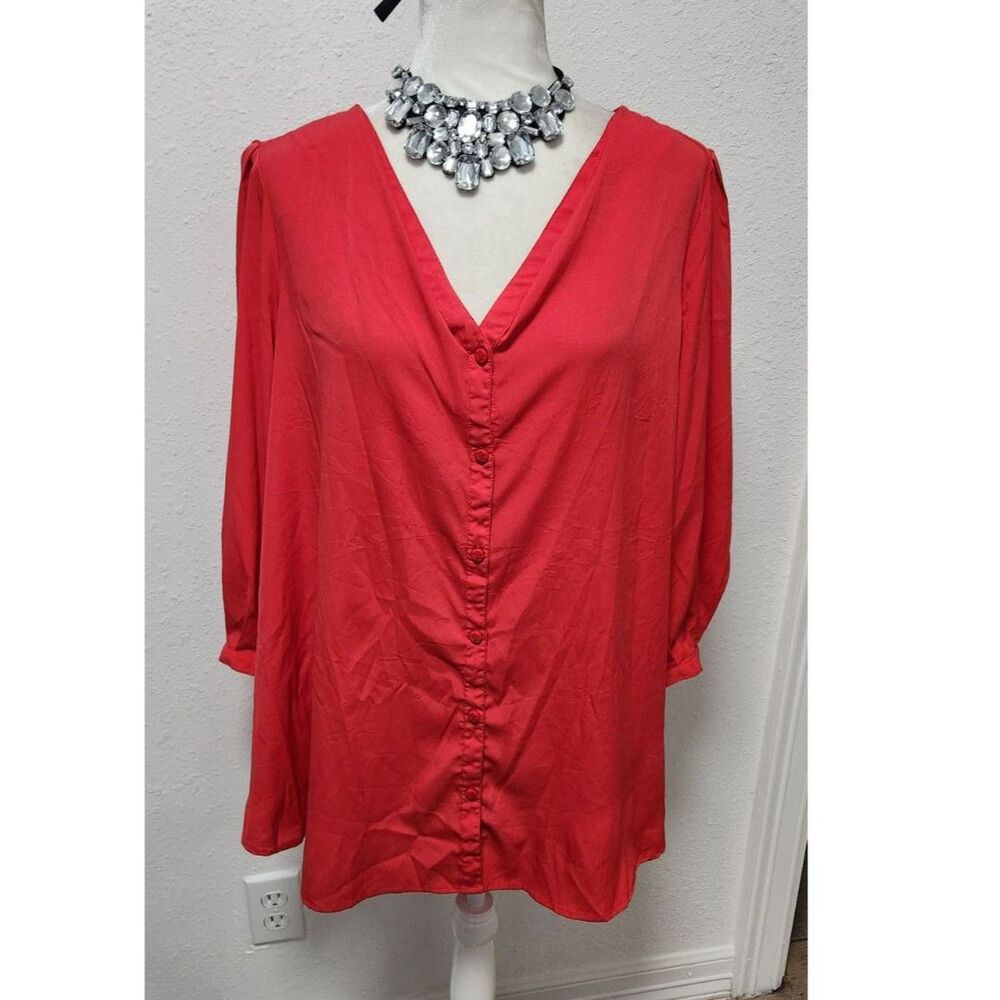 ROAMAN'S TUNIC CORAL ORANGE  3/4 SLEEVE 100%POLYESTER SIZE 18W(2X)